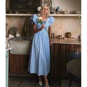 Antonio Melani Jennifer Sumko Catherine Gingham Puff Sleeve Taffeta Midi Dress